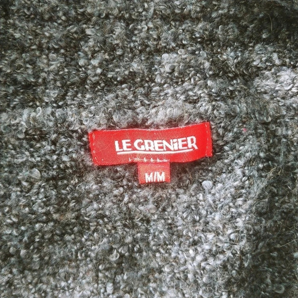 Le Grenier Open Knit Cardigan with Belt/Cinch Front Close Gray/Black M - Picture 6 of 7